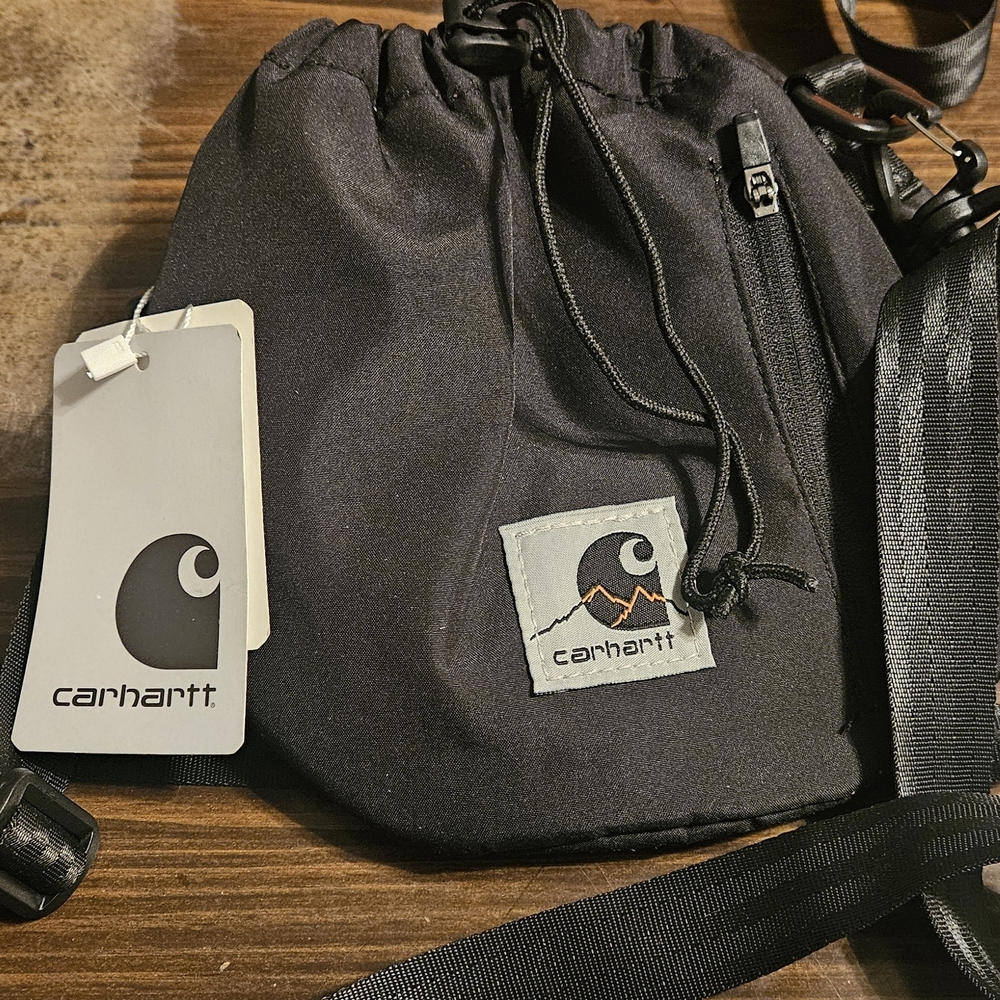 Carhartt Black Drawstring Belt Bag with Logo Patch